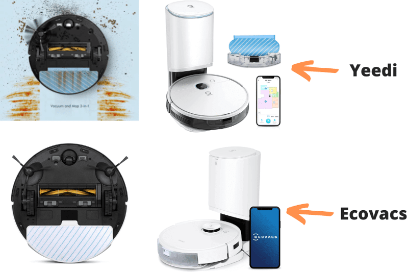 Yeedi und Ecovacs Saugroboter sind zum Vergleich nebeneinander zu sehen